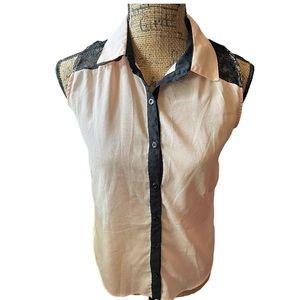 Monteau Vintage Pink Sheer Sleeveless Button Down Top Size M